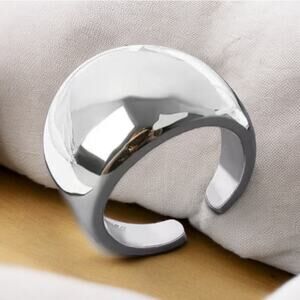 NEW 18K white gold plated smooth dome adjustable chunky ring jewelry B21